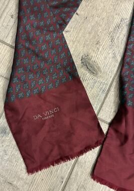 Vintage Da Vinci Firenze Men Silk Scarf Burgundy Blue Paisley Cravat Italy